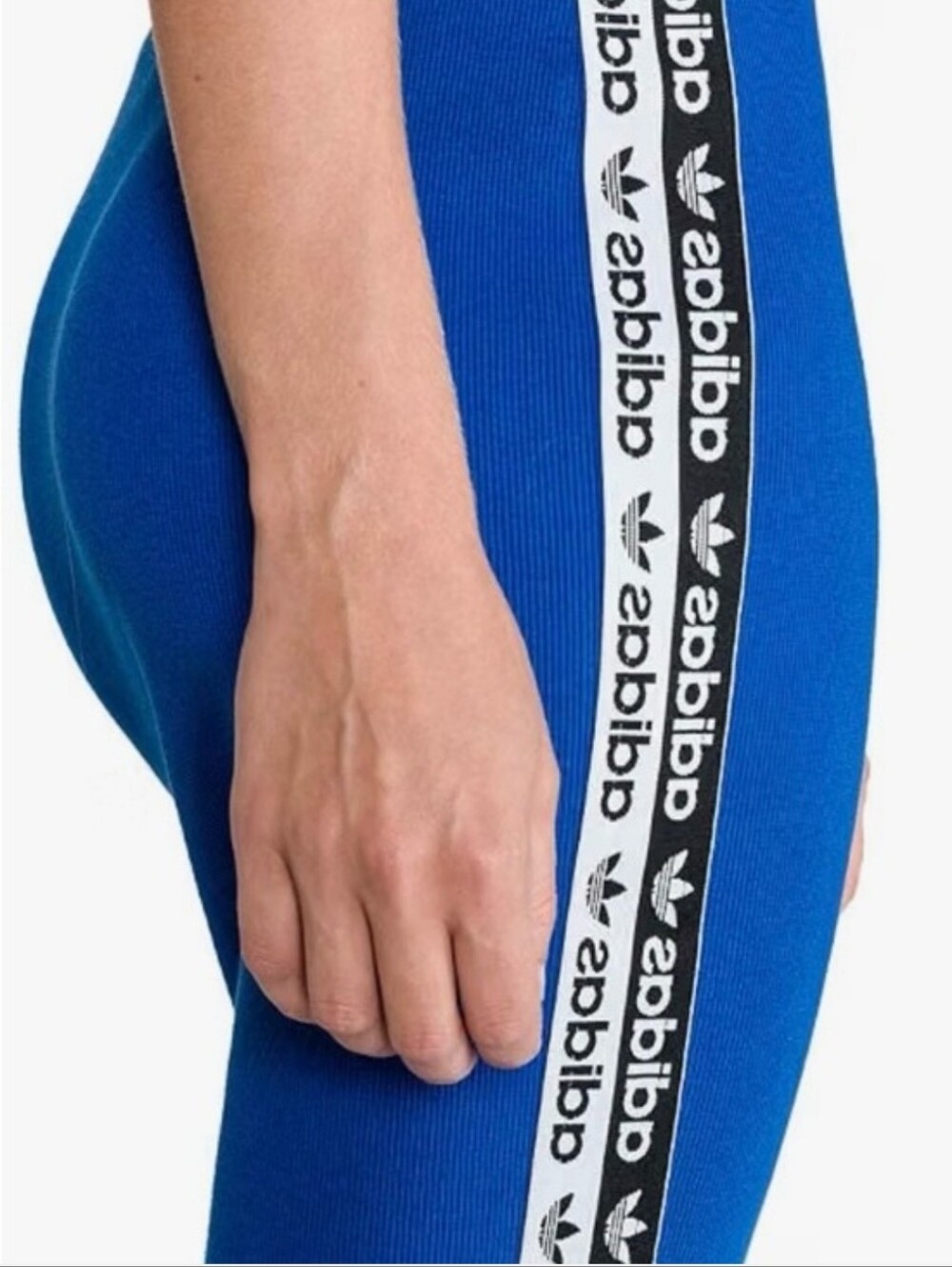 adidas Originals Blue Ribbed Logo-Strip Midi Skirt